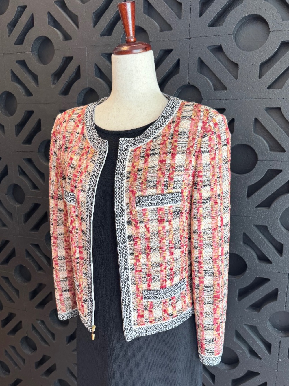 St. John Collection Multicolor Knit Zip Jacket Tweed Style Cardigan Jacket